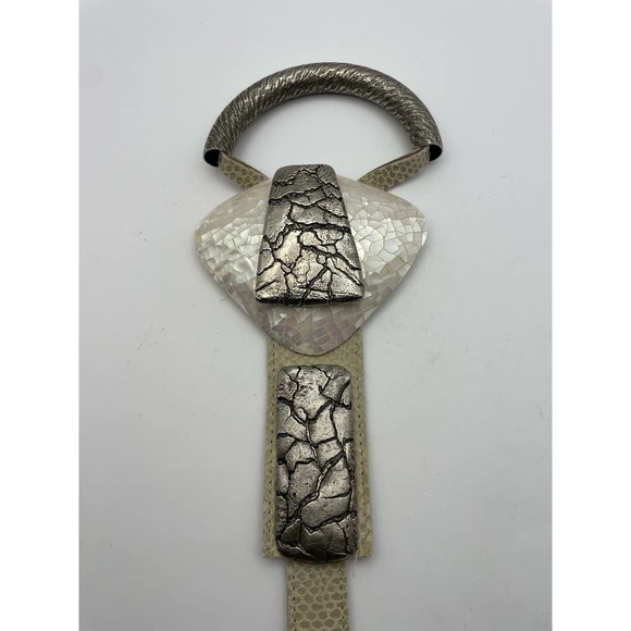 Ornate Beige Belt with Beige Buckle with Mother of Pearl Shell design main image 4